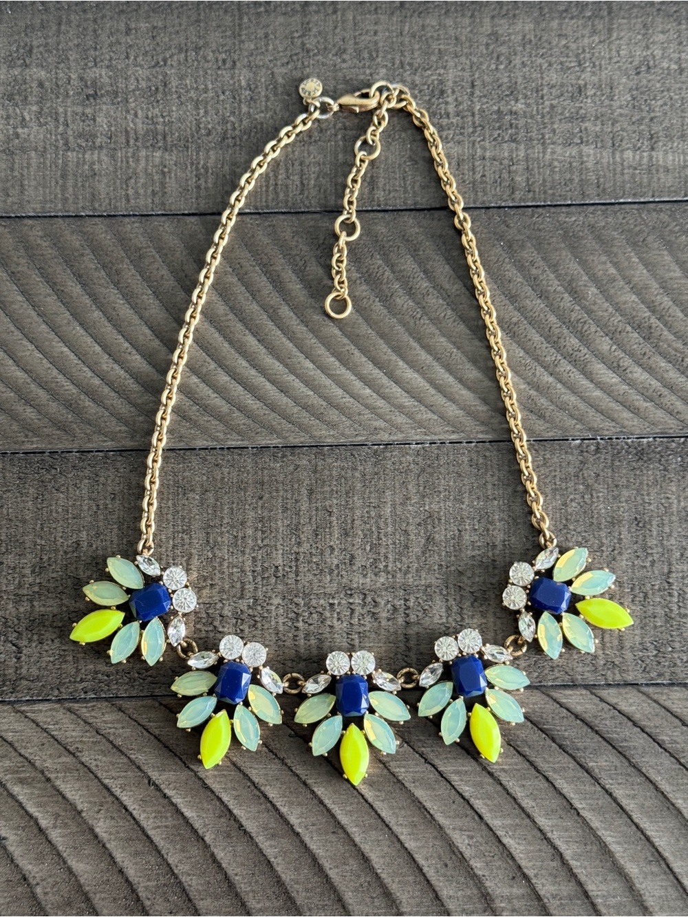 J.Crew Floral Bib Statement Necklace Lime Green & Navy Blue Color